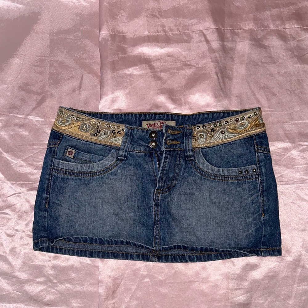 Vintage Denim Mini Skirt with Gold “Belt”